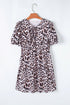 Brown Leopard Tied Front Keyhole Puff Short Sleeve Mini Dress